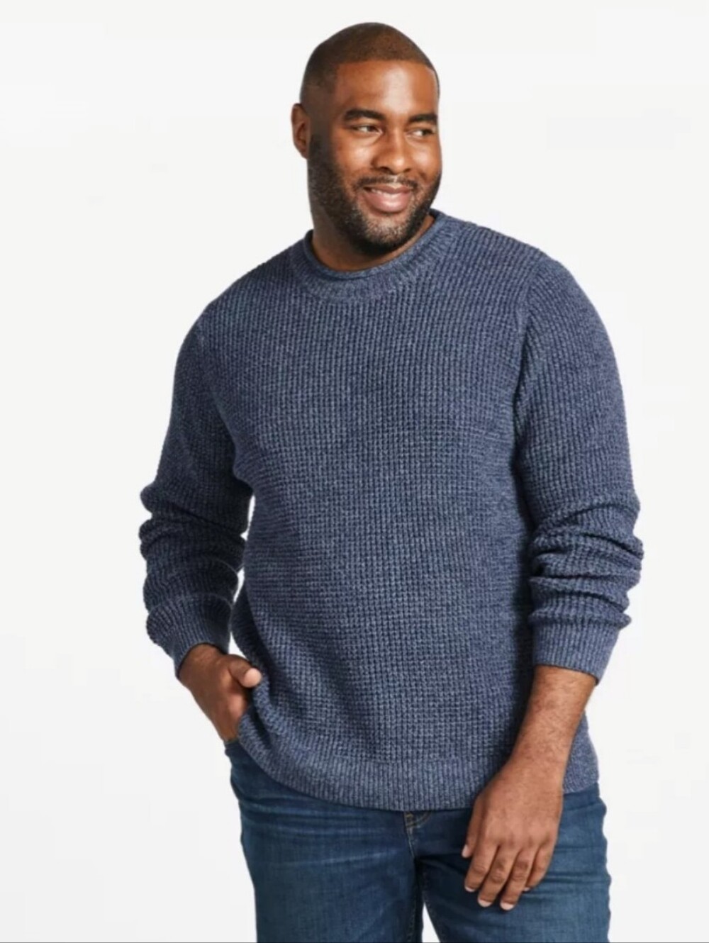 Men's L.L.Bean Organic Cotton Waffle Sweater, Rollneck Crew - Heathered M (Mint)